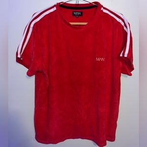 Mens Velvet / Velour Red striped T-Shirt